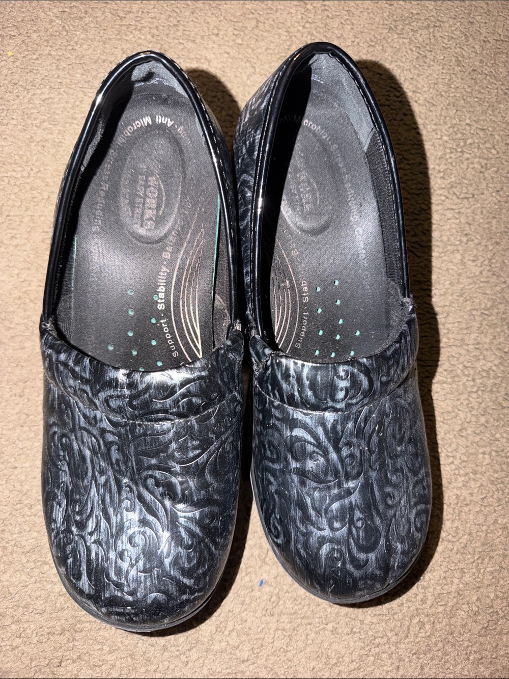 Embossed Black Slip-On Comfort Flats